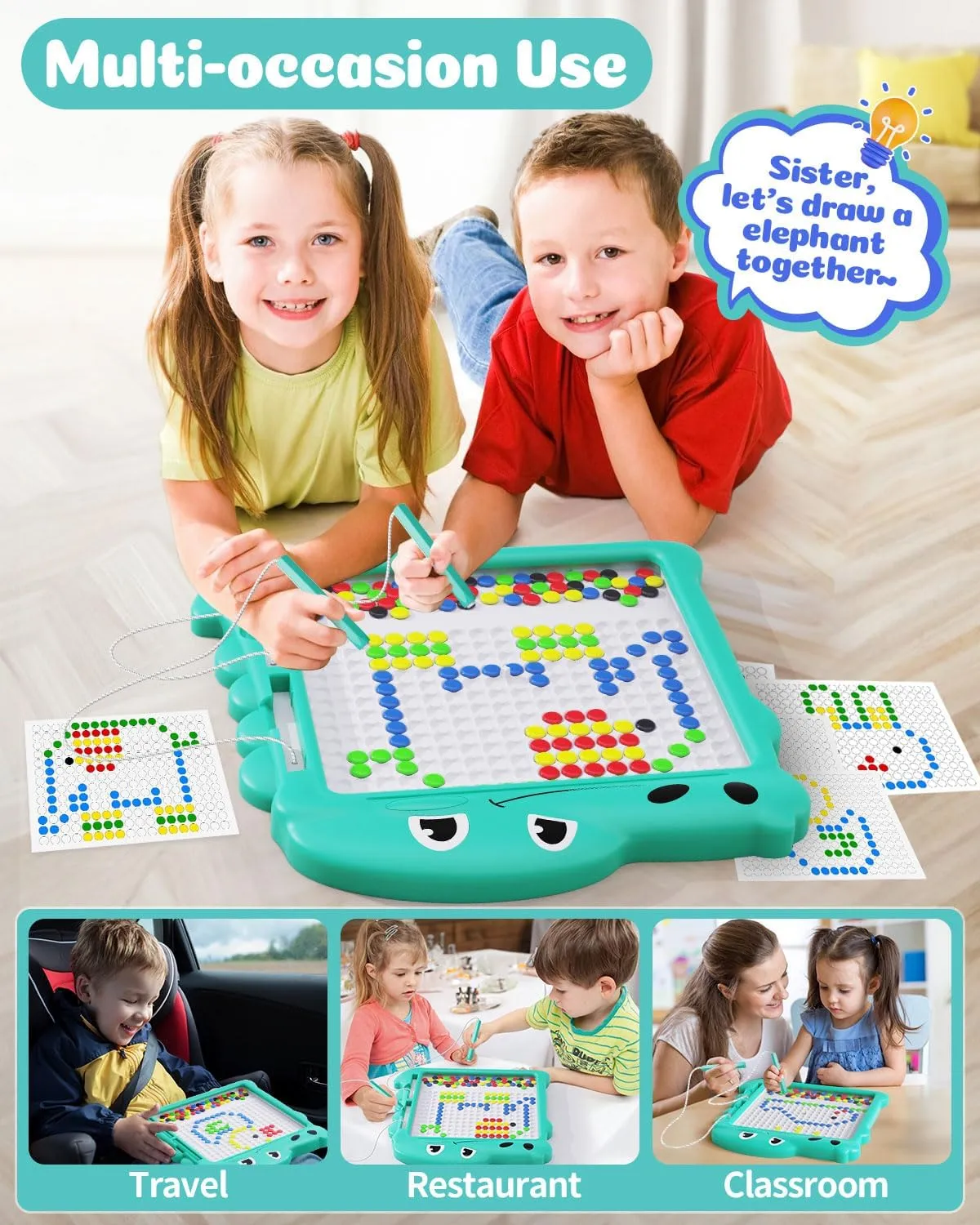 Magnetic Drawing Board, Dinosaurs Magnetic Dot Board with LED Light Educational