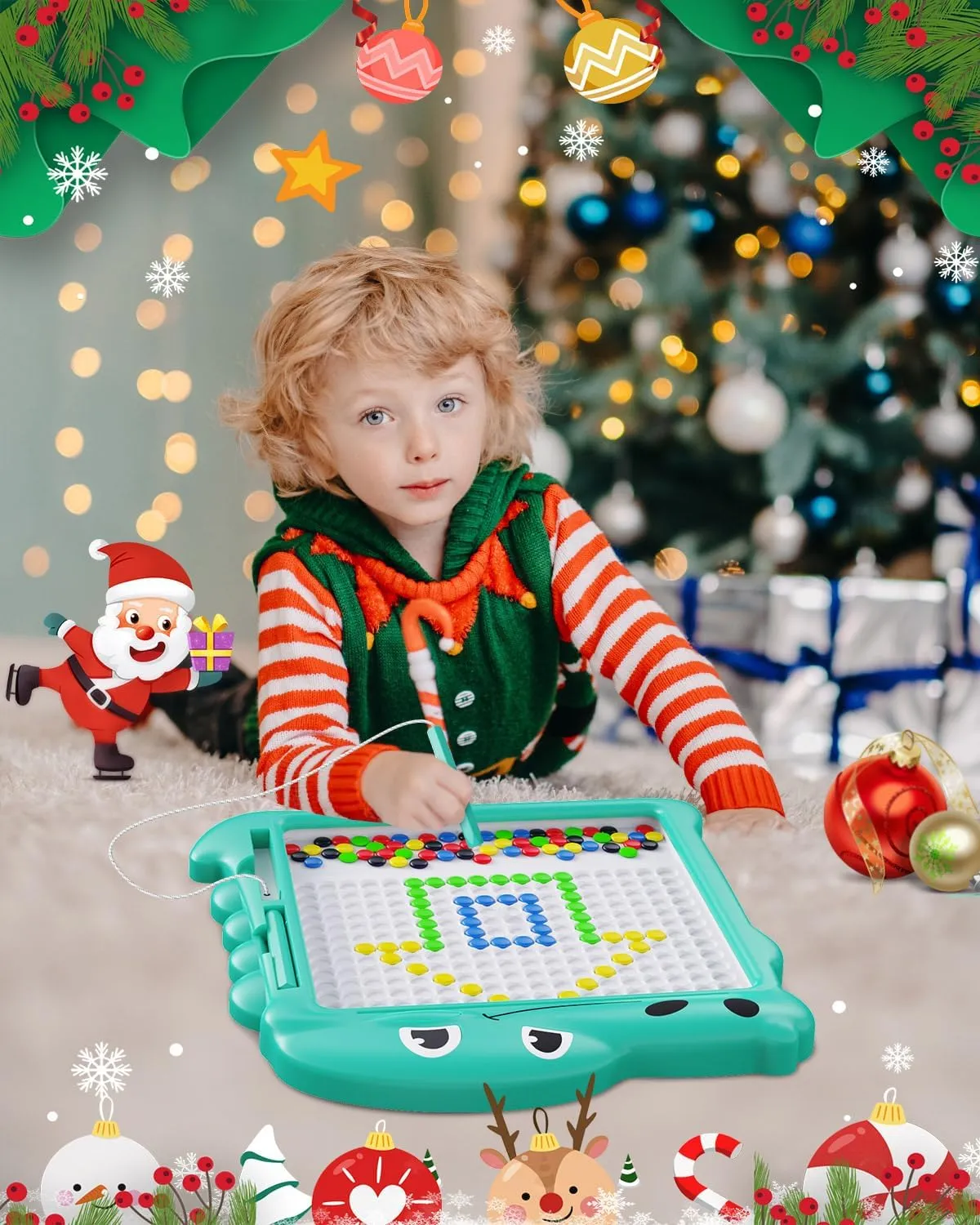 Magnetic Drawing Board, Dinosaurs Magnetic Dot Board with LED Light Educational
