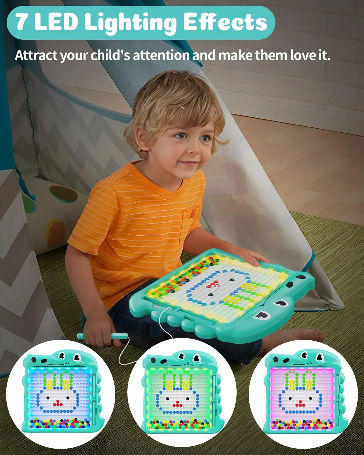 Magnetic Drawing Board, Dinosaurs Magnetic Dot Board with LED Light Educational