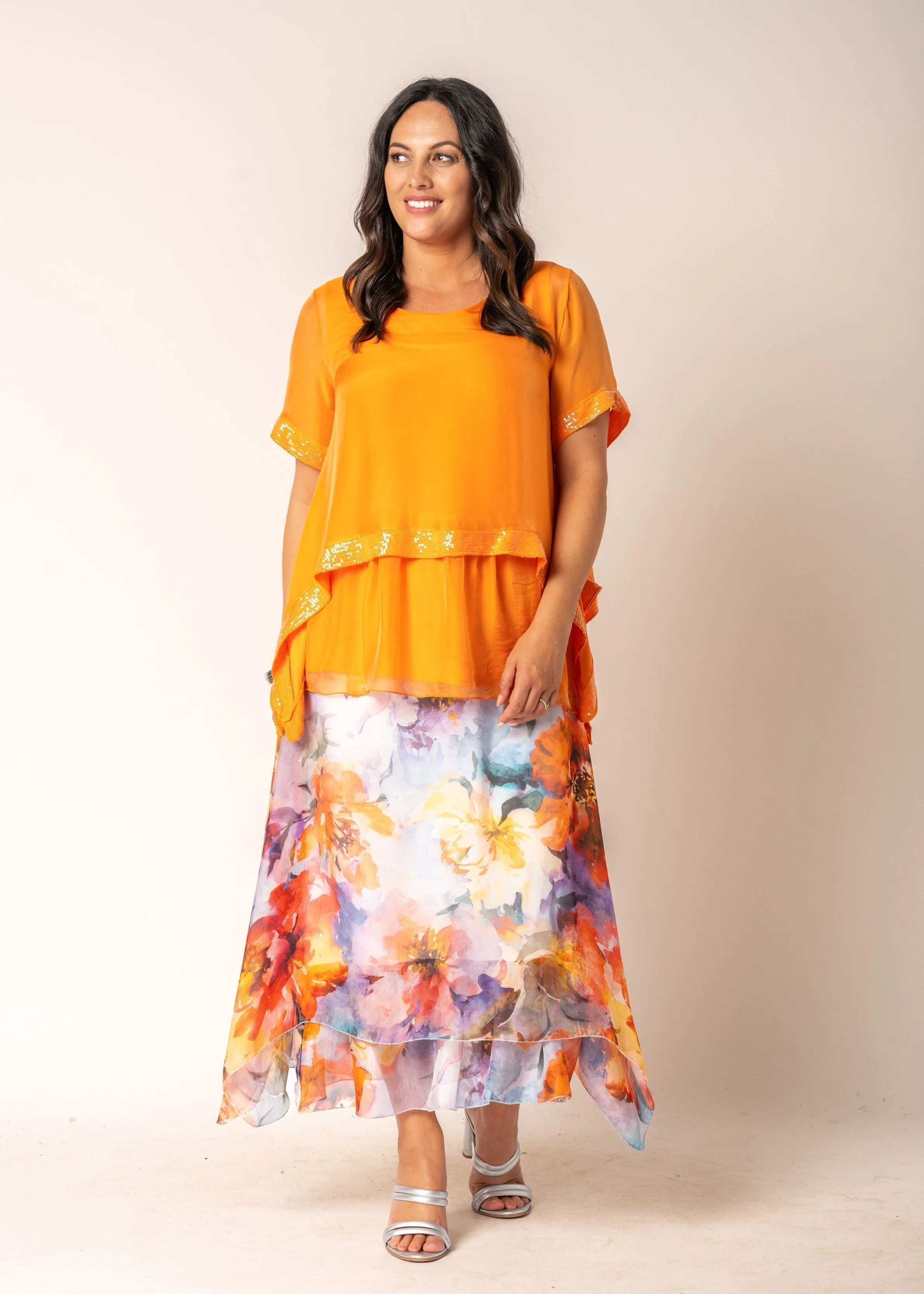 Malaika Silk Top in Sunset Orange