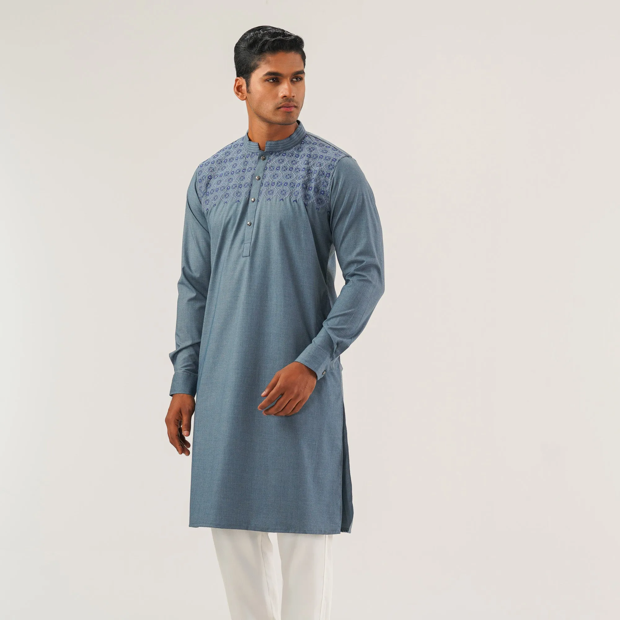 Mens Blue Embroidered Panjabi