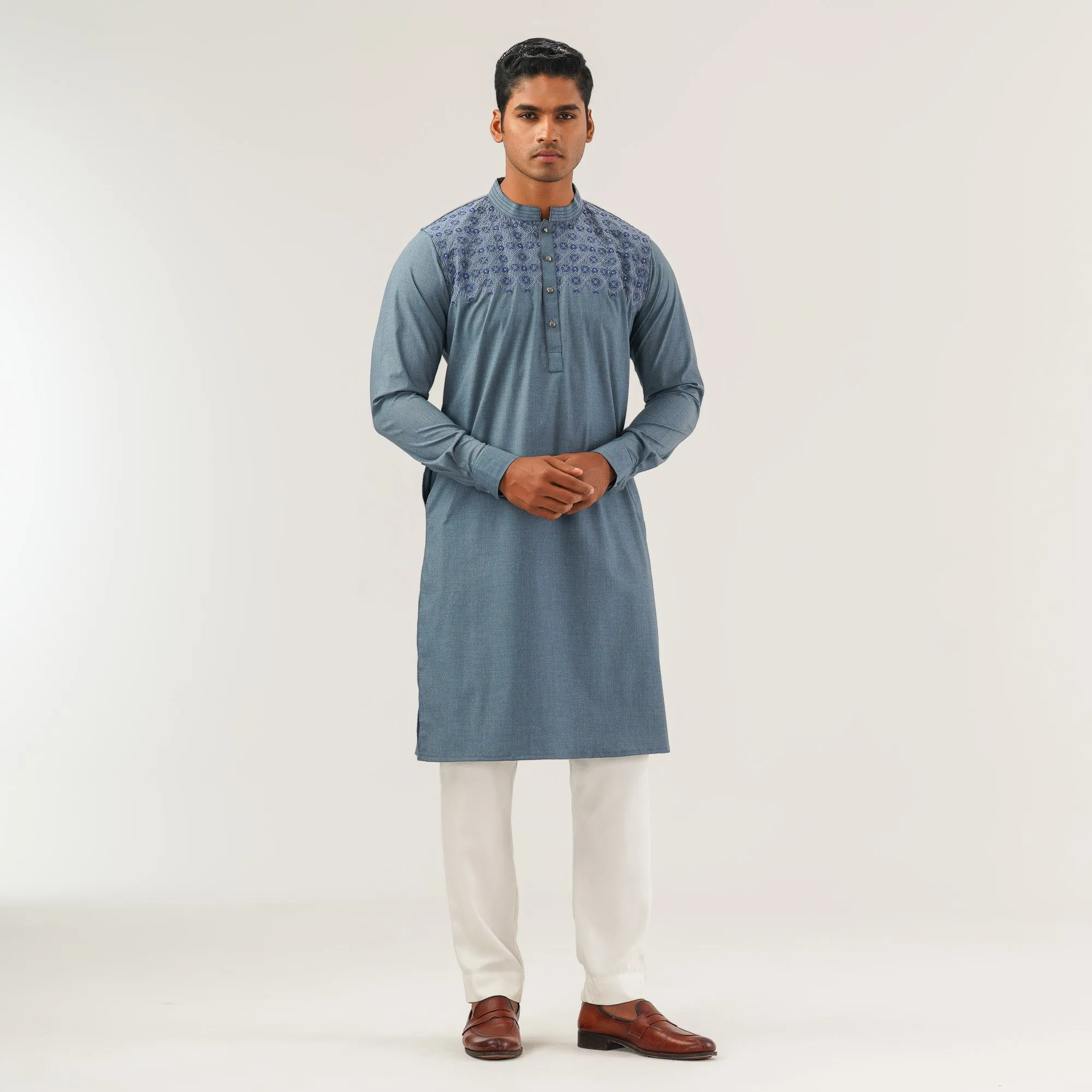 Mens Blue Embroidered Panjabi