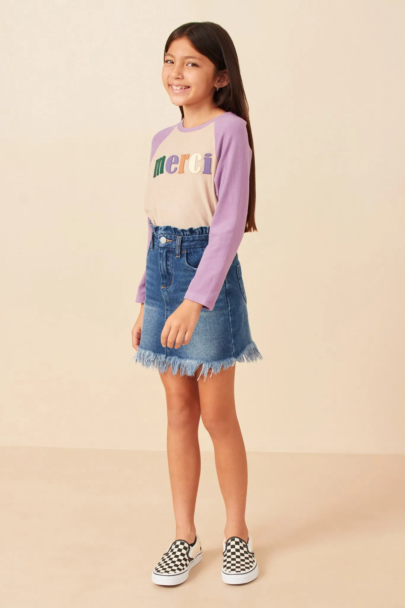 Merci Applique Brushed Color Block Raglan Top