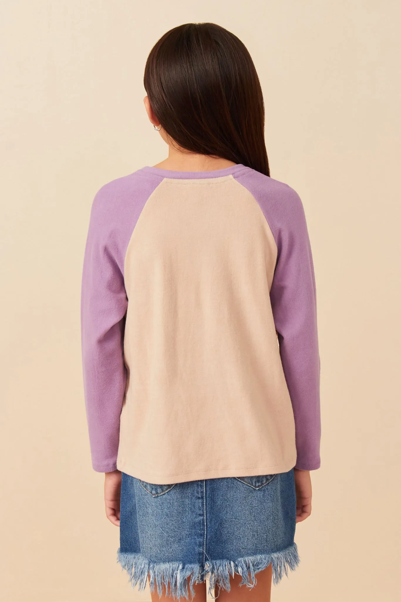 Merci Applique Brushed Color Block Raglan Top