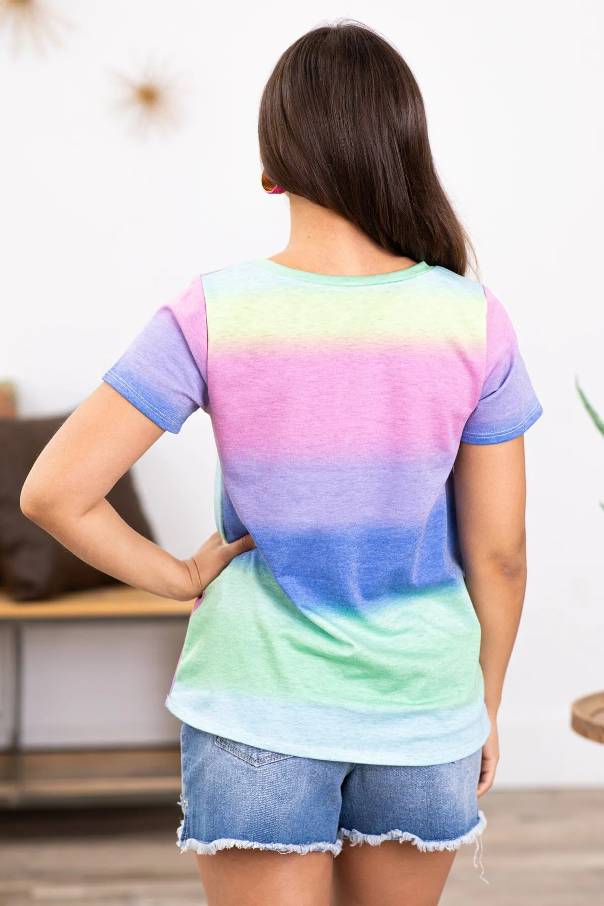 Mint Multicolor Ombre Colorblock Top