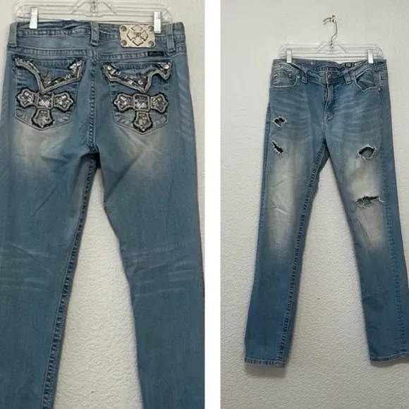 Miss Me Cross Embellished Distressed Boyfriend Y2K Jean