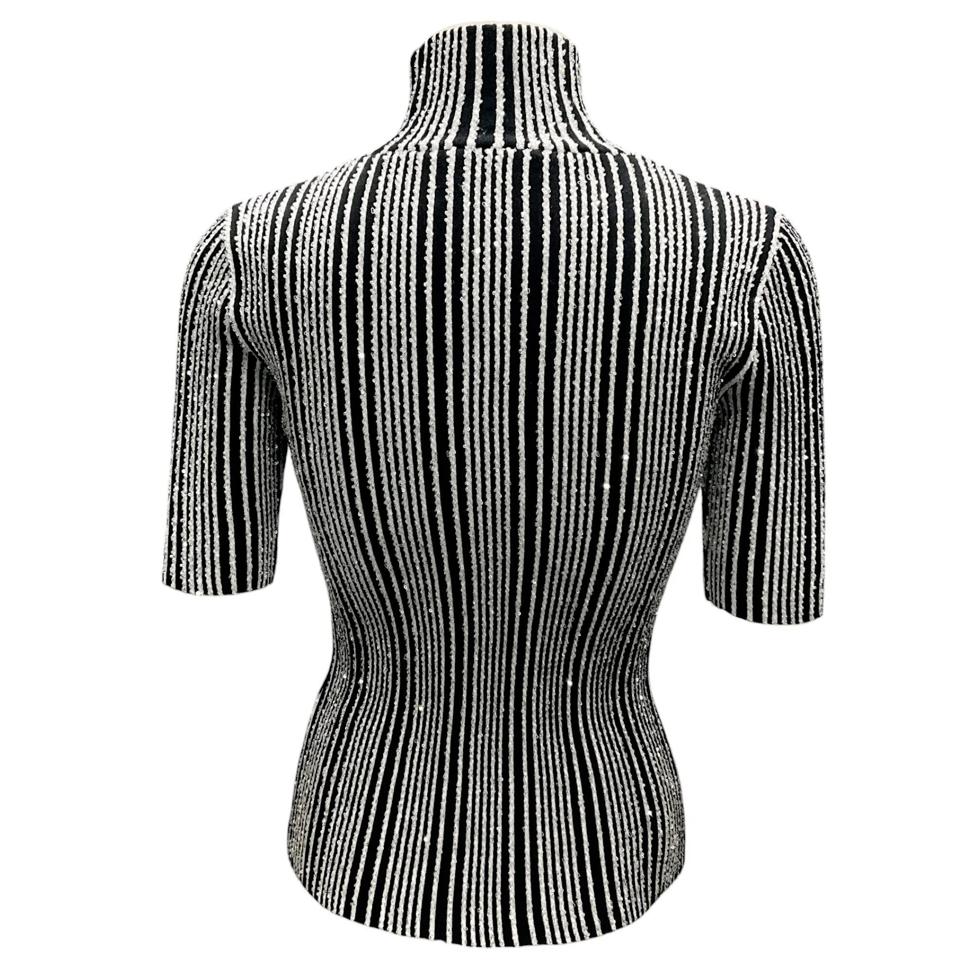 Missoni Black / White 2024 Sequined Striped Short Sleeved Knit Sweater
