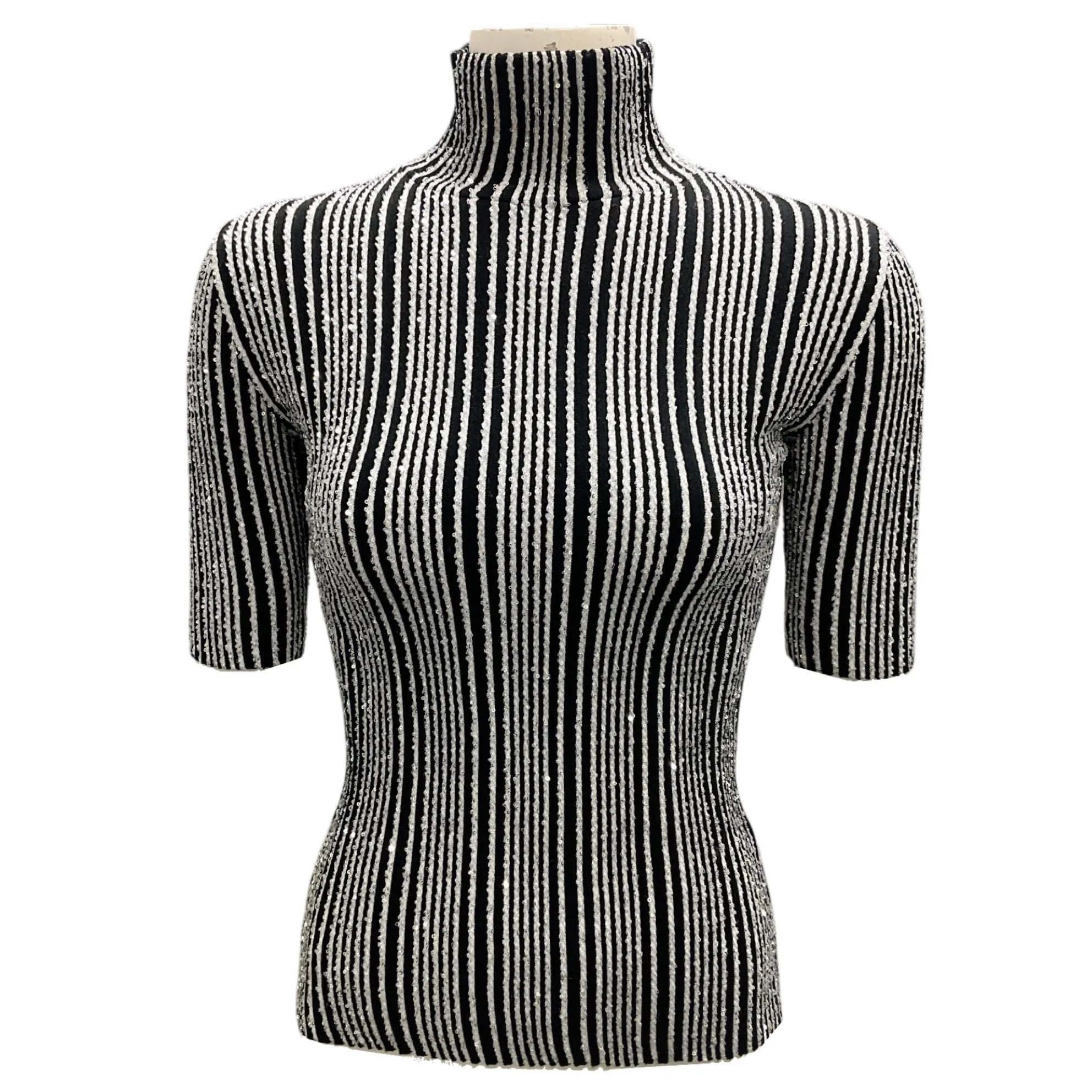 Missoni Black / White 2024 Sequined Striped Short Sleeved Knit Sweater