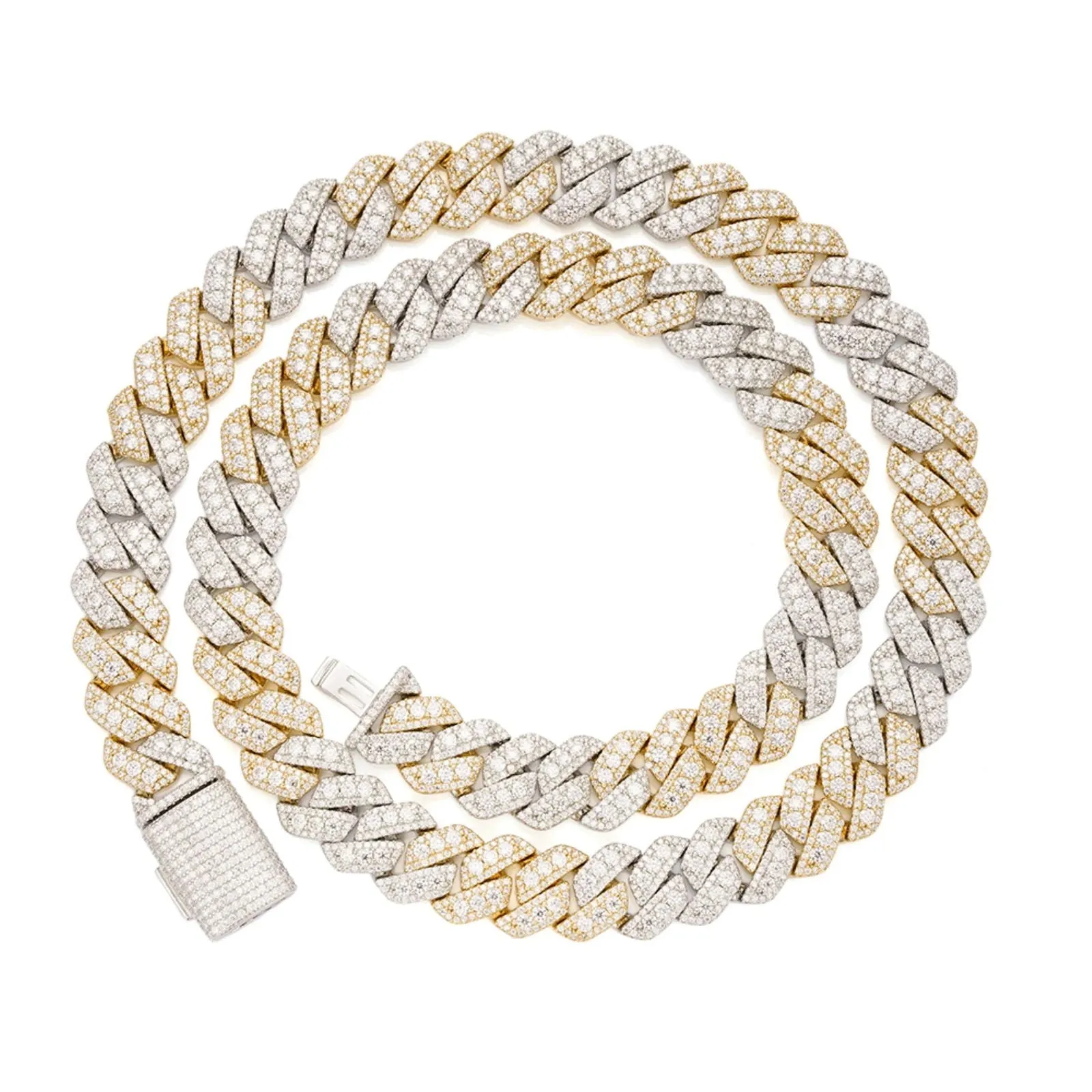 MOISSANITE Cuban Link Necklace 12mm 2 Tone Gold 925 Sterling Silver Chain 22"