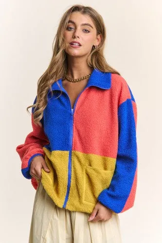Mustard Royal Sherpa Colorblock Jacket