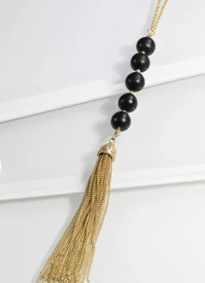 Natural Stone Bead and Fine Chain Tassel Y Necklace