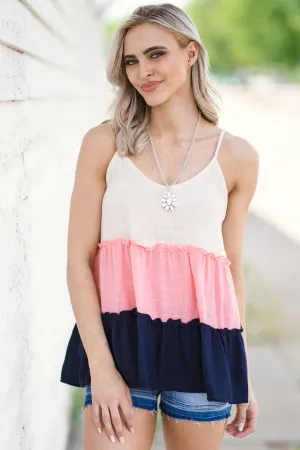 Navy and Baby Pink Colorblock Tiered Tank