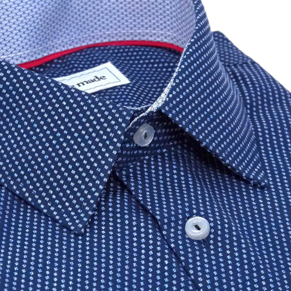 Navy Blue Textured Dress Shirt | The Goban