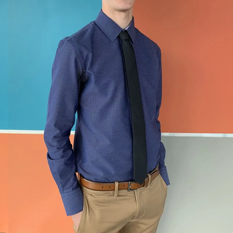Navy Blue Textured Dress Shirt | The Goban