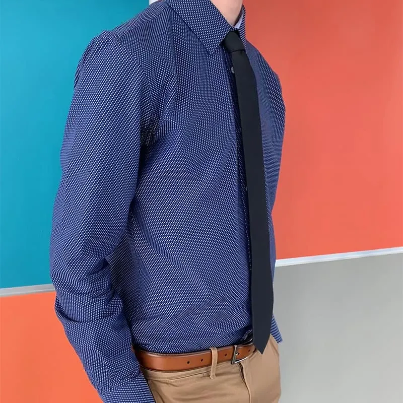 Navy Blue Textured Dress Shirt | The Goban
