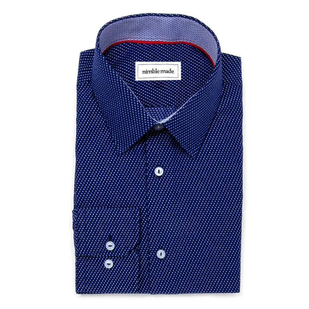 Navy Blue Textured Dress Shirt | The Goban