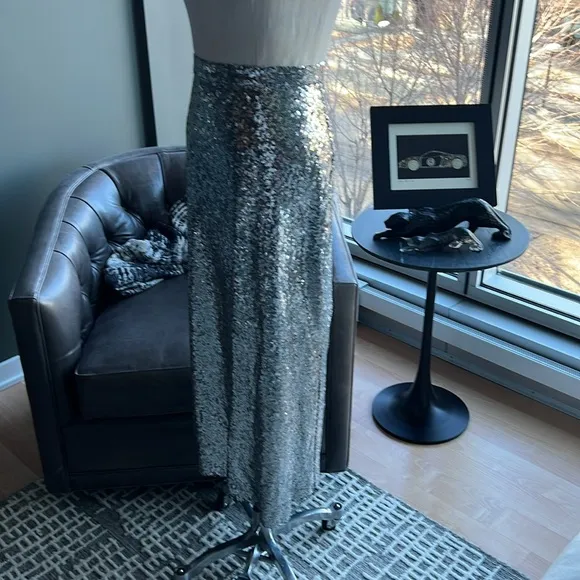 New (NWOT) HVN Affie Sequined Midi Skirt in Silver Size 2