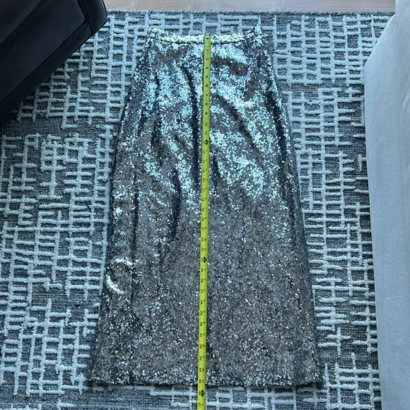New (NWOT) HVN Affie Sequined Midi Skirt in Silver Size 2