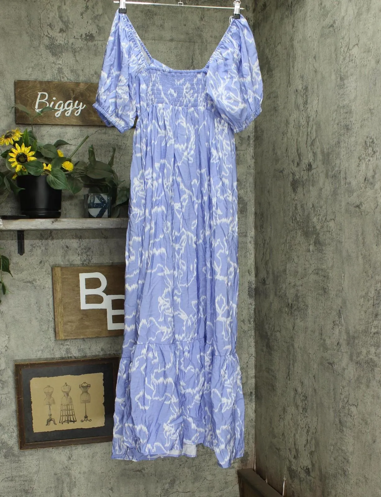 Nine West Womens Off the Shoulder Lightweight Woven Maxi Dress Blue White M