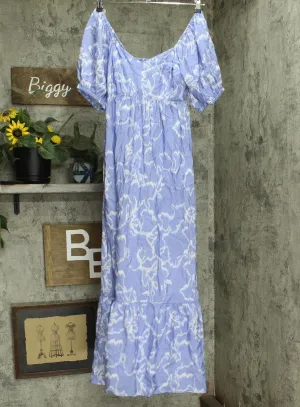 Nine West Womens Off the Shoulder Lightweight Woven Maxi Dress Blue White M
