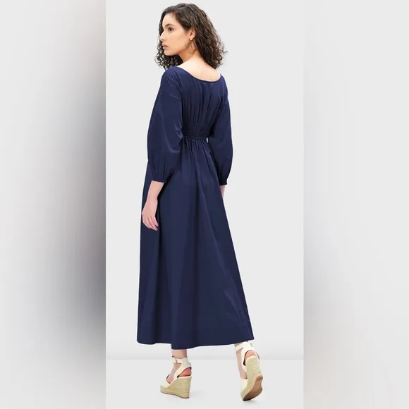NWOT Puff Sleeve Elastic Waist Cotton Poplin Dress