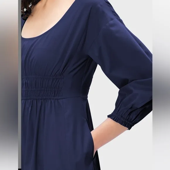 NWOT Puff Sleeve Elastic Waist Cotton Poplin Dress