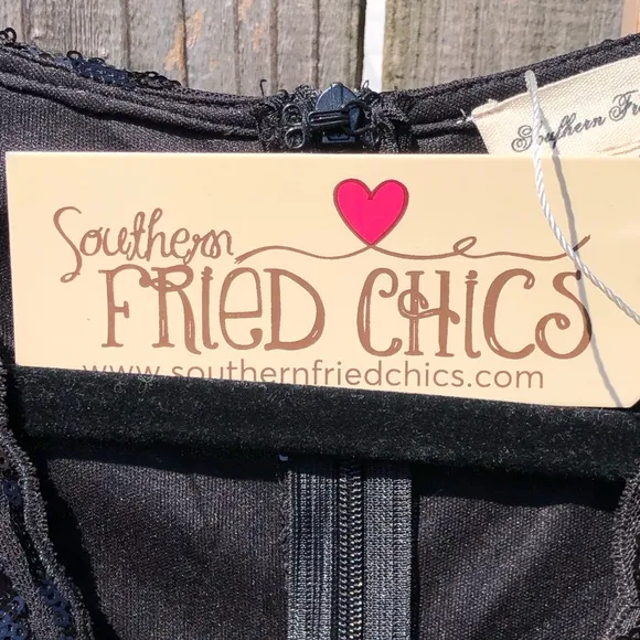 NWT Southern Fried Chics Black Lace Sequined Dress XS