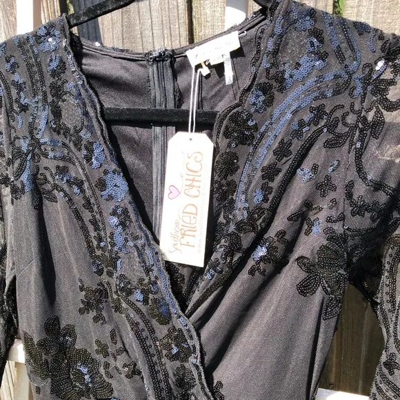 NWT Southern Fried Chics Black Lace Sequined Dress XS