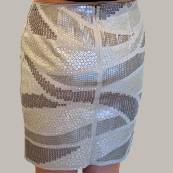NWT White House Black Market Metallic Silver Sequined Skirt Size 6