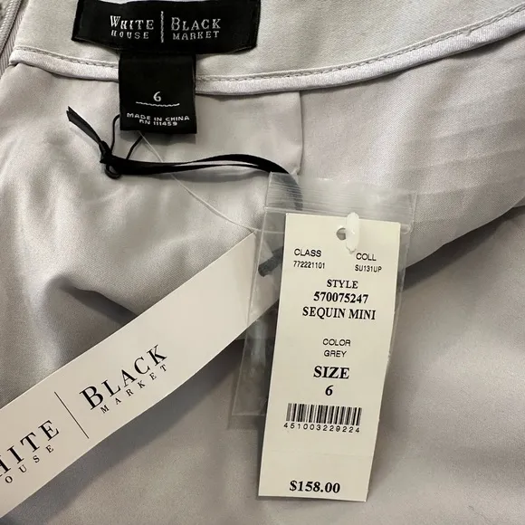 NWT White House Black Market Metallic Silver Sequined Skirt Size 6