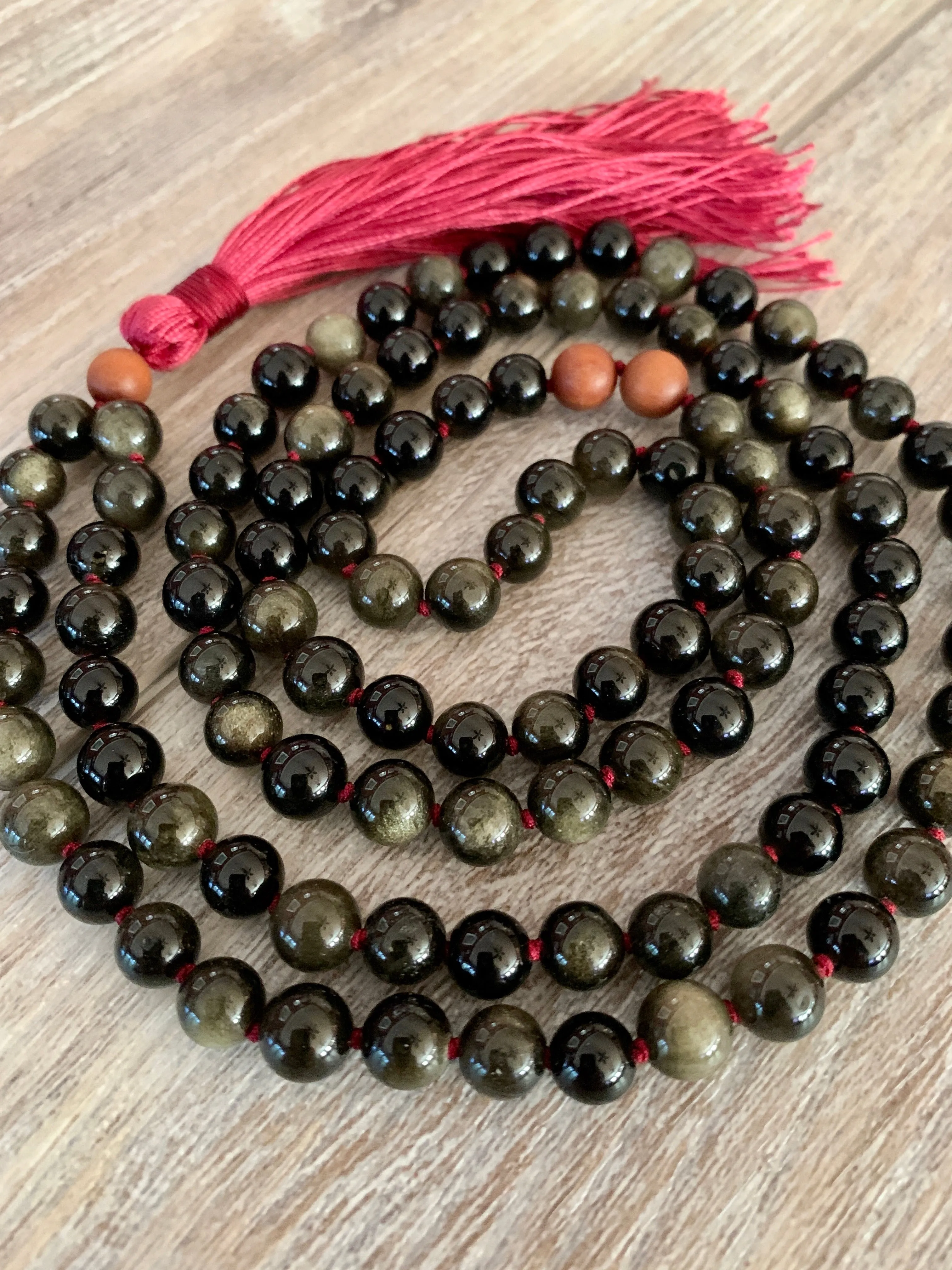 Obsidian Red Tassel Mala Necklace