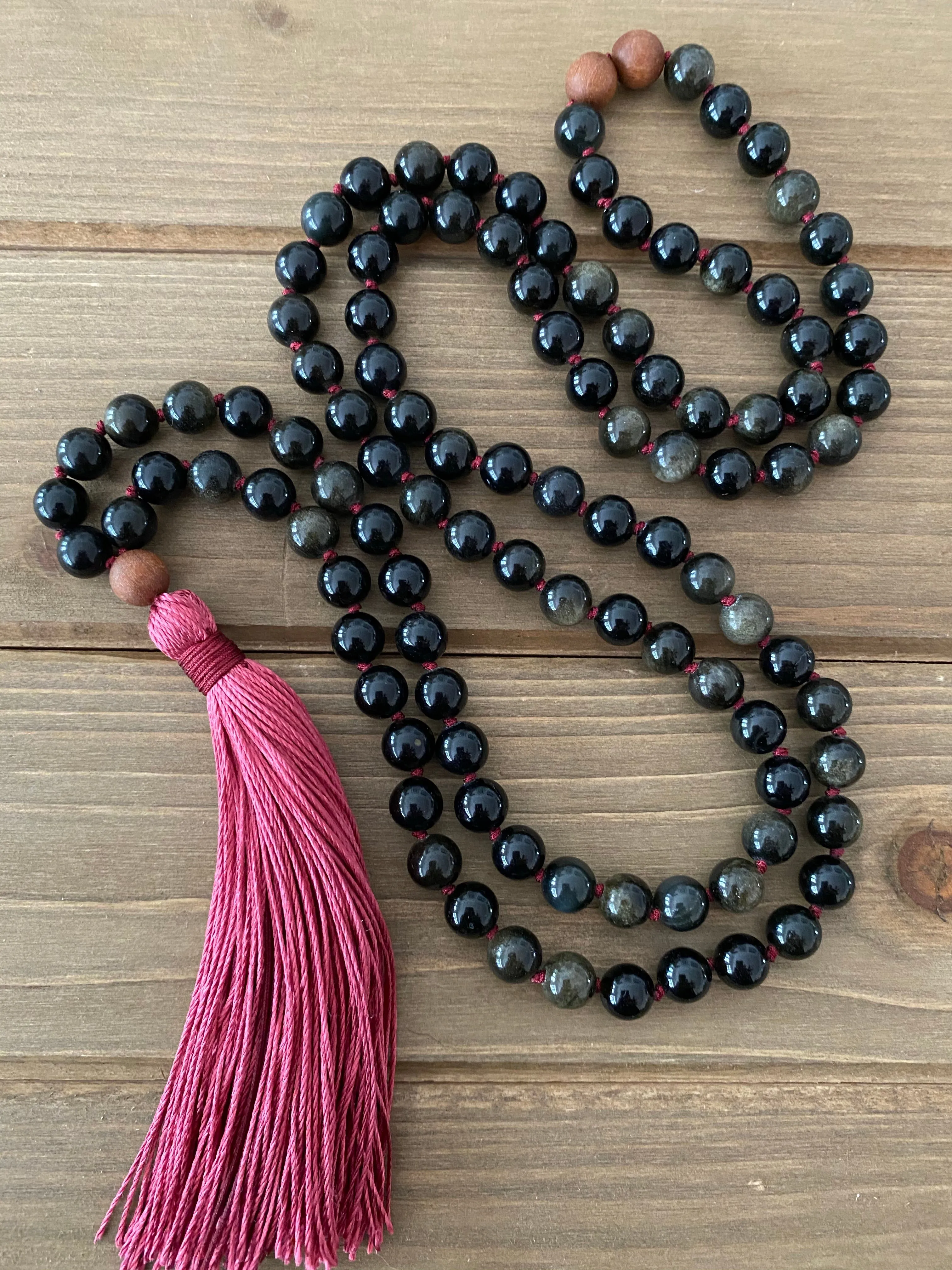 Obsidian Red Tassel Mala Necklace