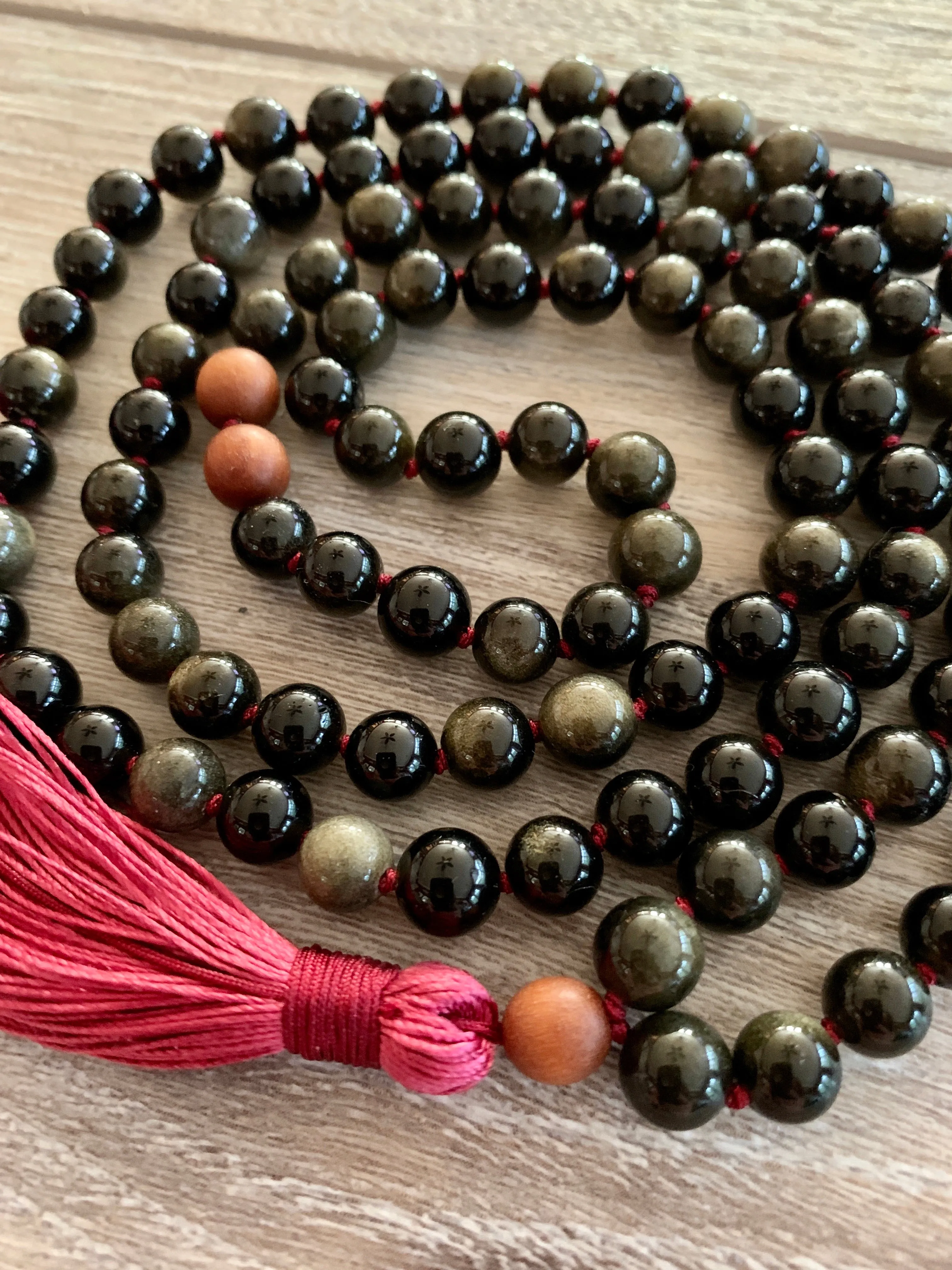Obsidian Red Tassel Mala Necklace