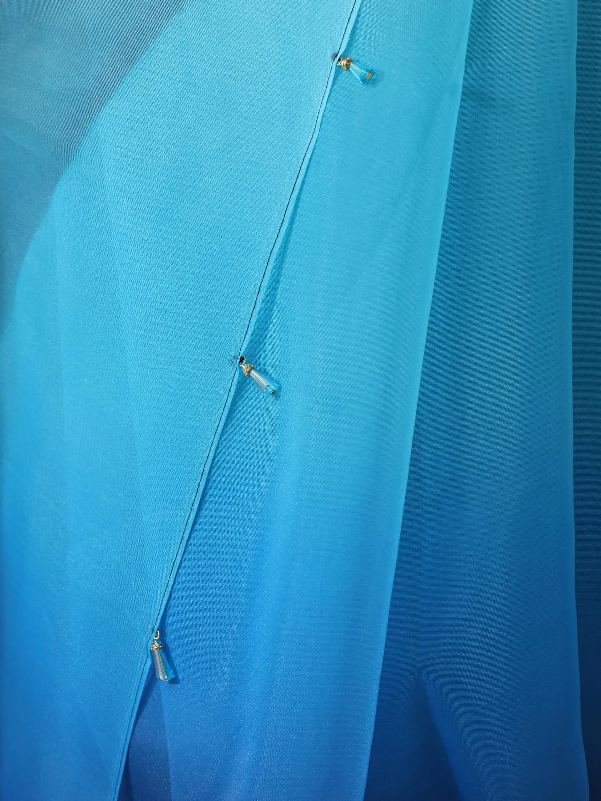 Ocean Blue Pure Organza Ombre Printed Saree