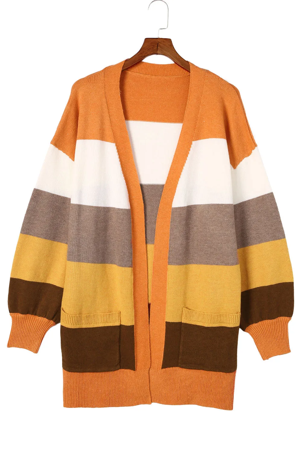 Open Front Pocketed Colorblock Cardigan