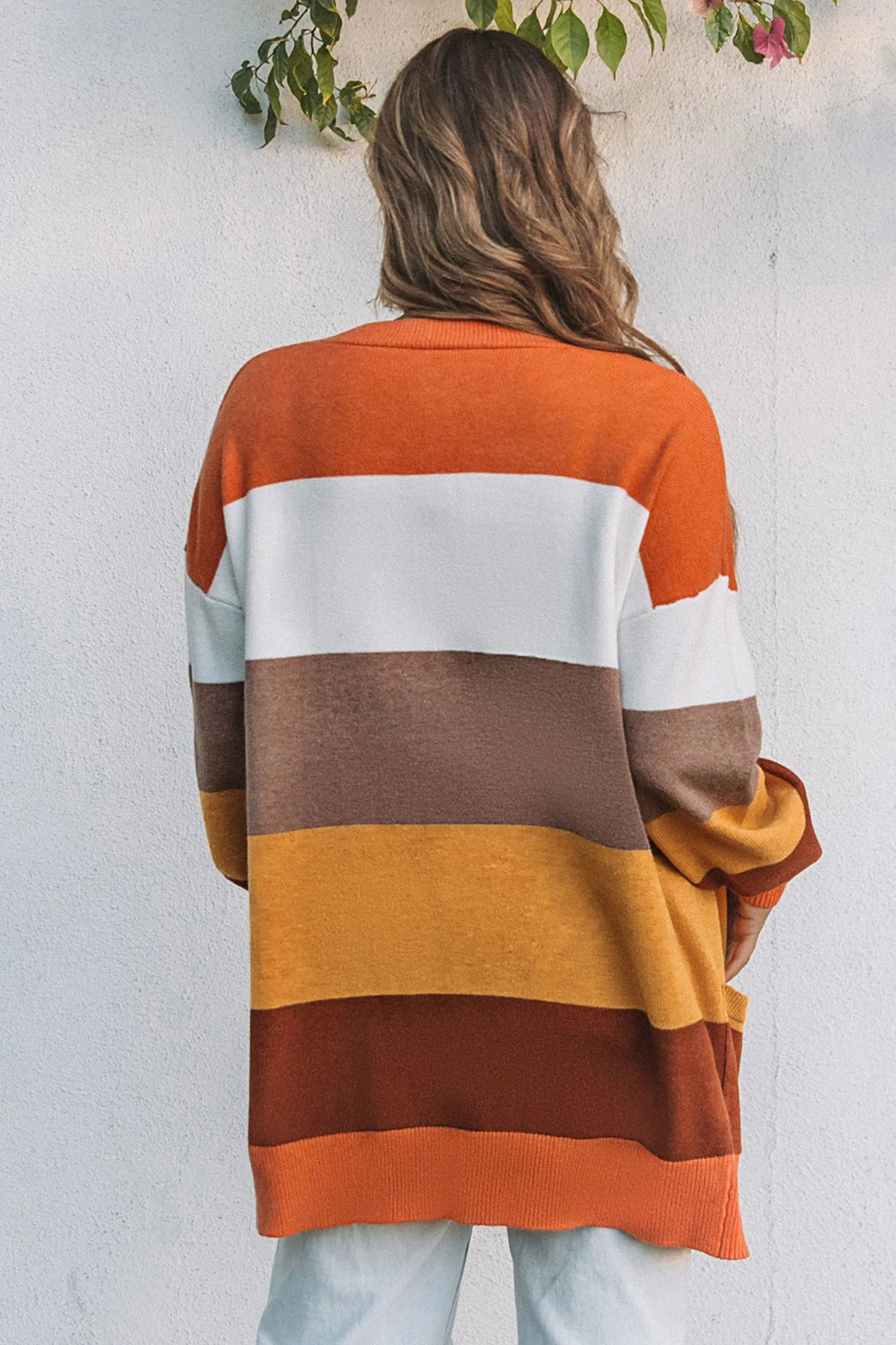 Open Front Pocketed Colorblock Cardigan