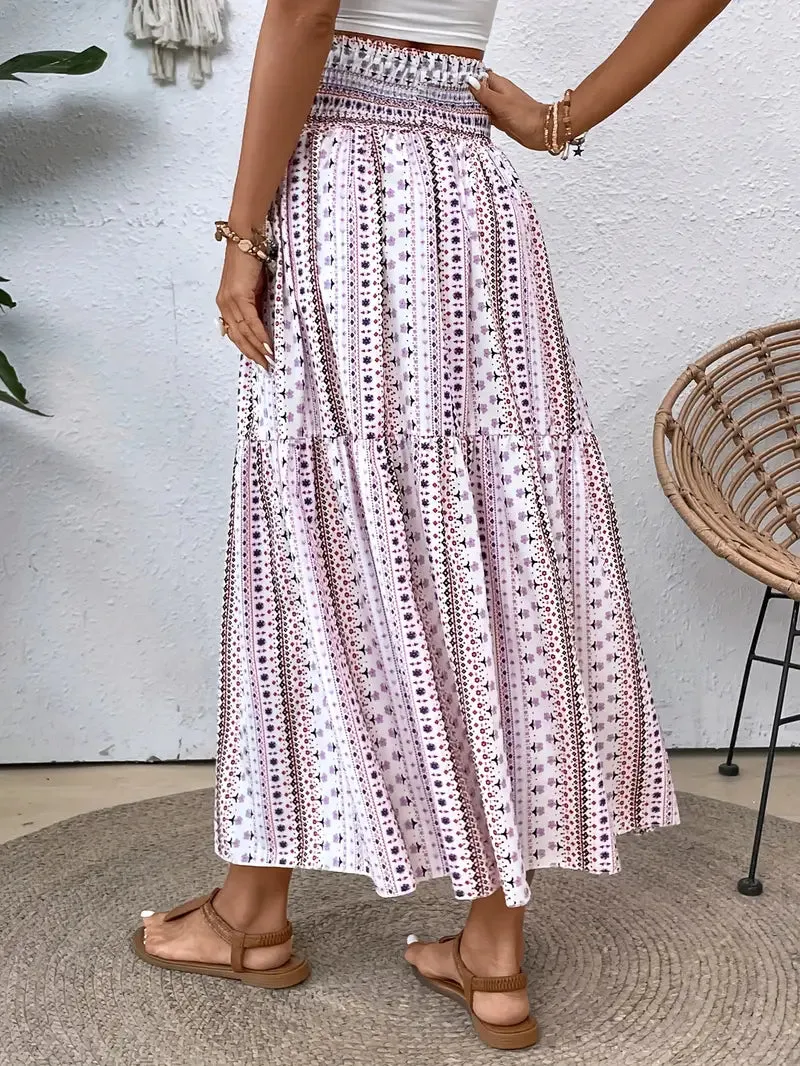 Patterned Flowing Midi Skirt