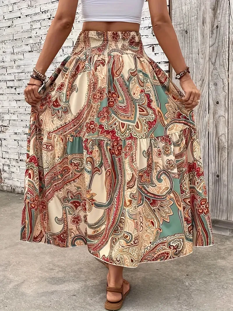 Patterned Flowing Midi Skirt