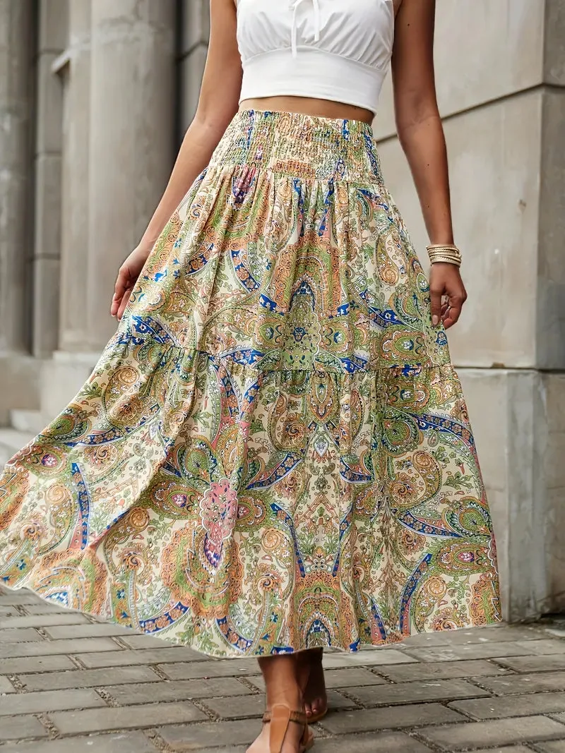 Patterned Flowing Midi Skirt