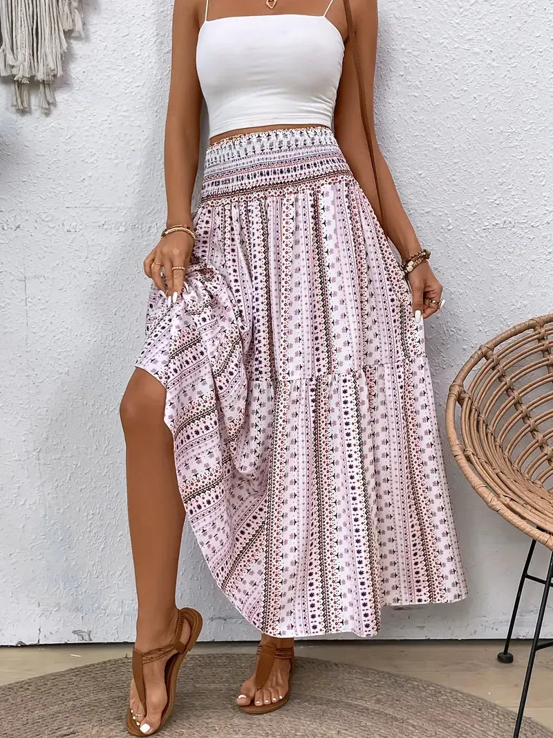 Patterned Flowing Midi Skirt