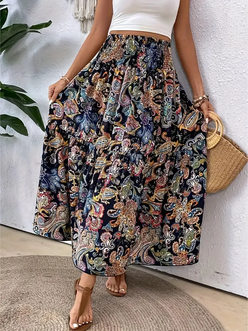 Patterned Flowing Midi Skirt