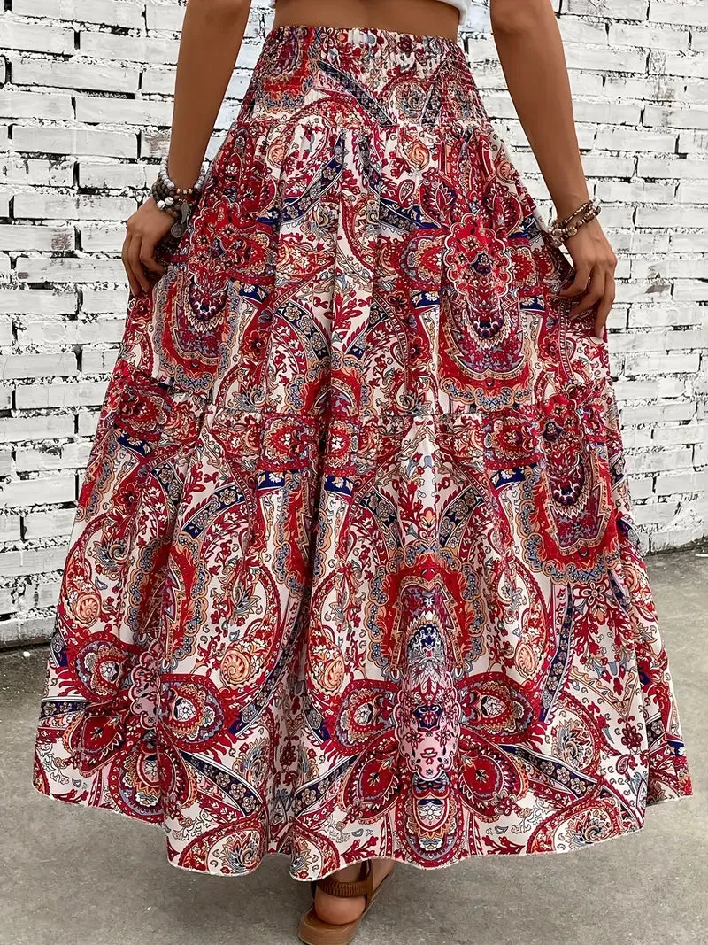Patterned Flowing Midi Skirt