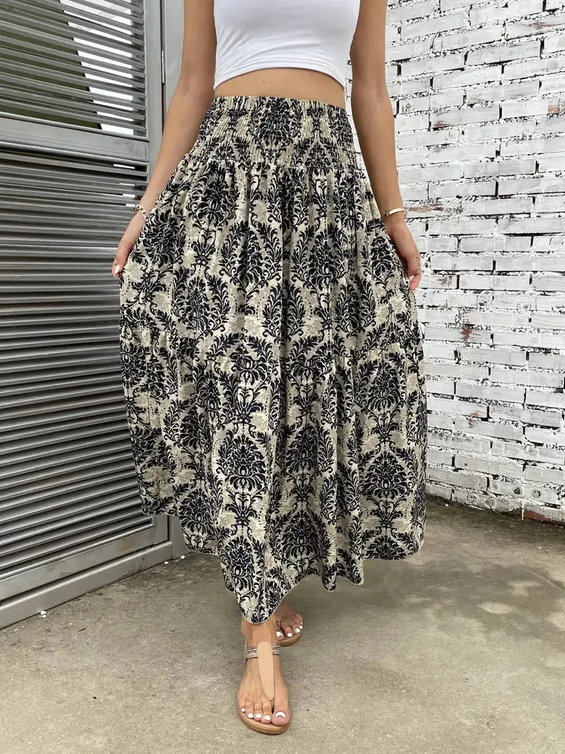 Patterned Flowing Midi Skirt