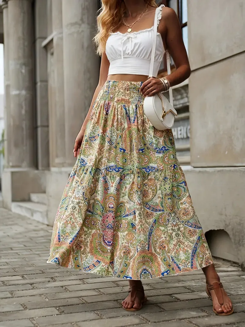 Patterned Flowing Midi Skirt