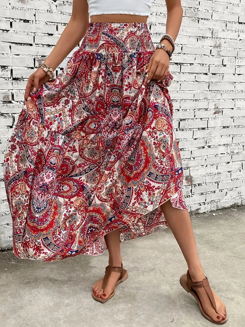 Patterned Flowing Midi Skirt