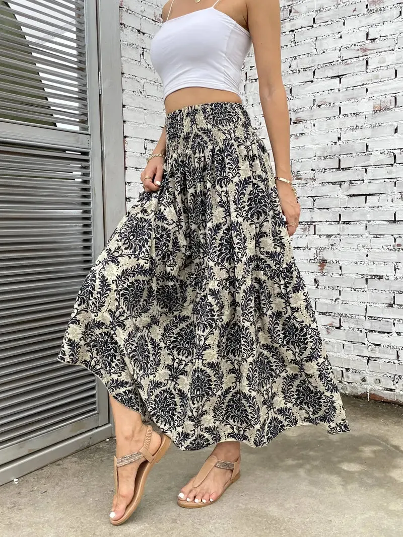 Patterned Flowing Midi Skirt
