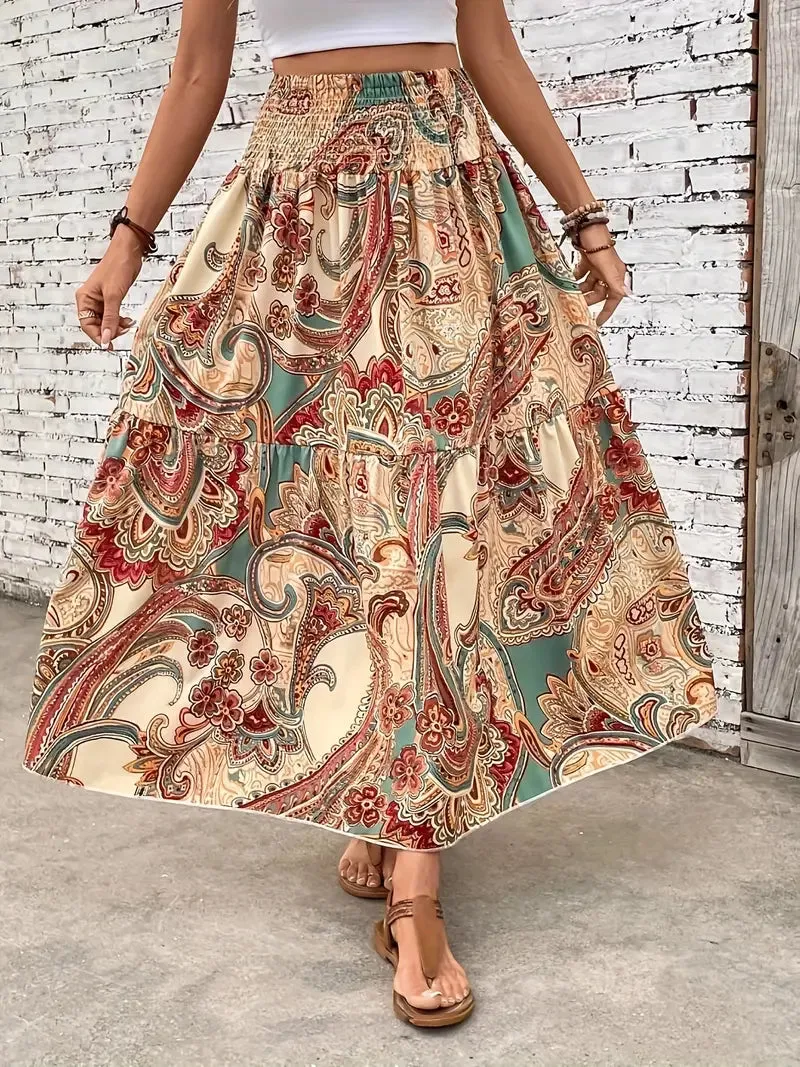Patterned Flowing Midi Skirt