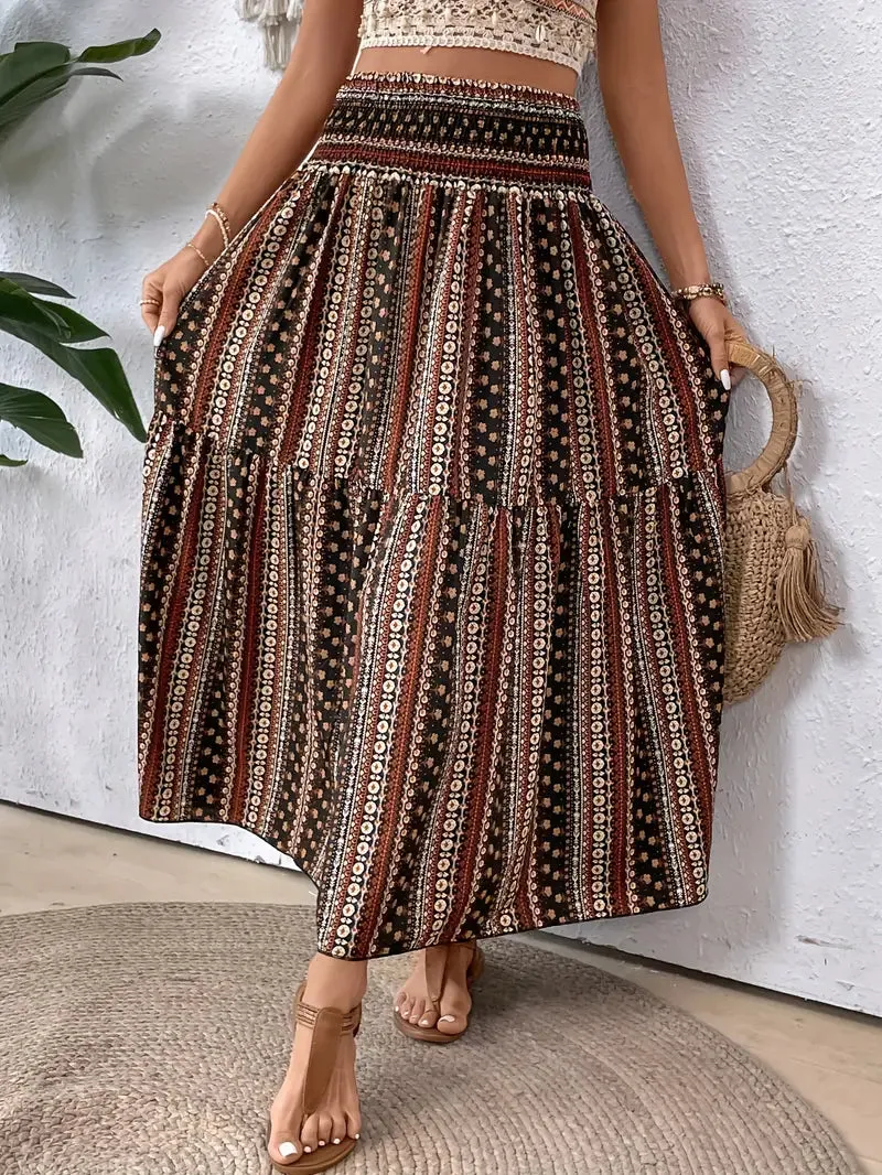 Patterned Flowing Midi Skirt