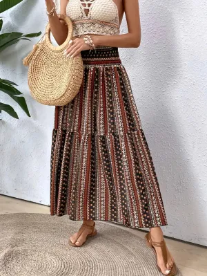 Patterned Flowing Midi Skirt