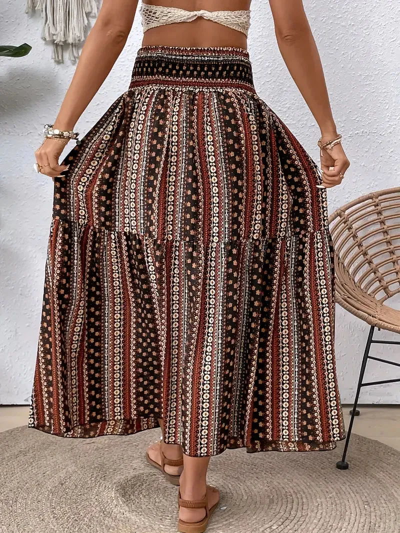 Patterned Flowing Midi Skirt